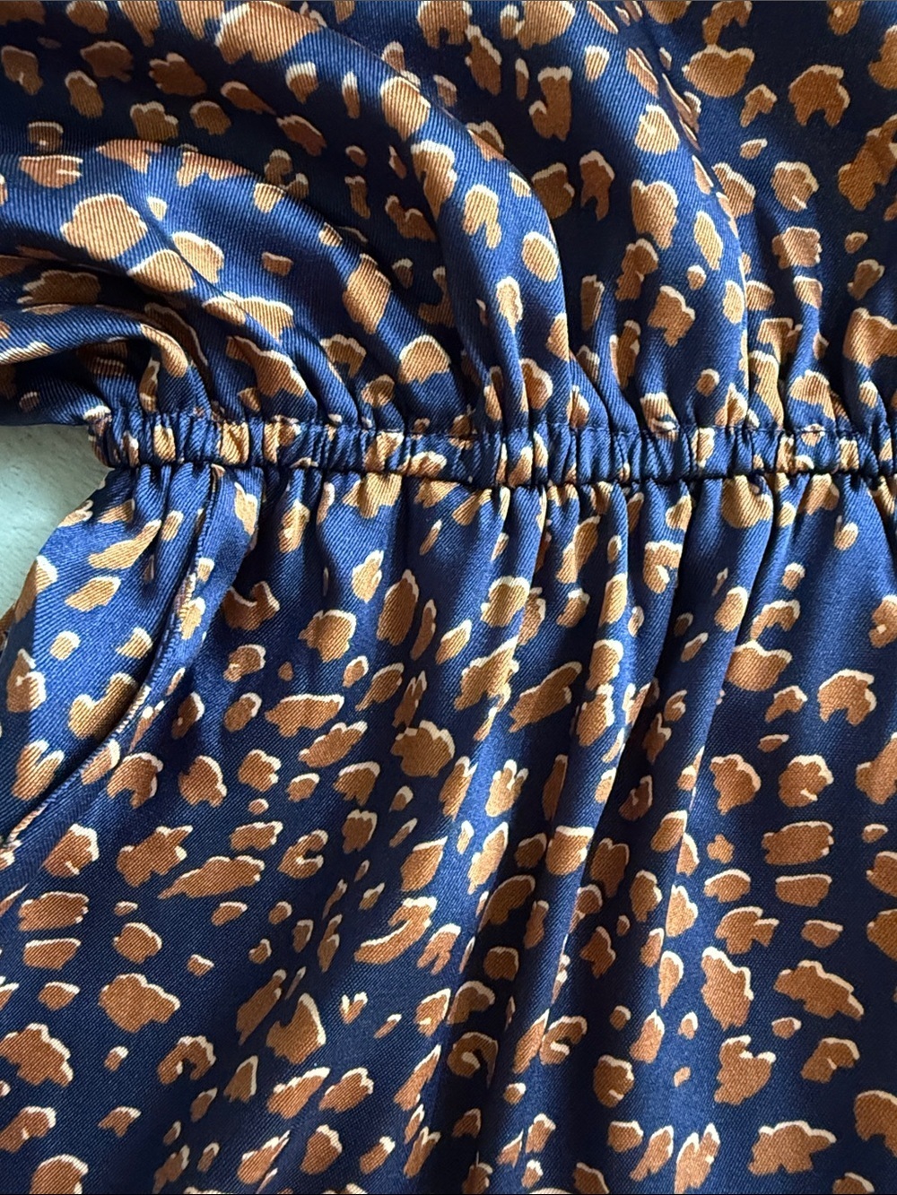 Glam Navy & Copper Leopard Print Long Sleeve Romper Open Back Boho Playsuit NWT - Picture 4 of 14